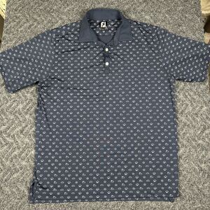 Footjoy Polo Shirt Men’s Large Golf Performance Sun Clouds All Over Print Blue